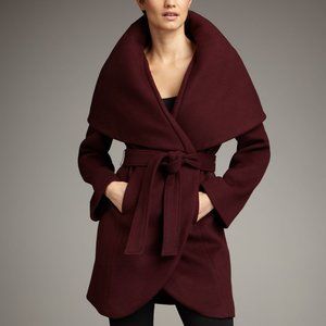 T Tahari Marla Wrap Collar Coat - NWOT, Burgundy, Wool, Size S